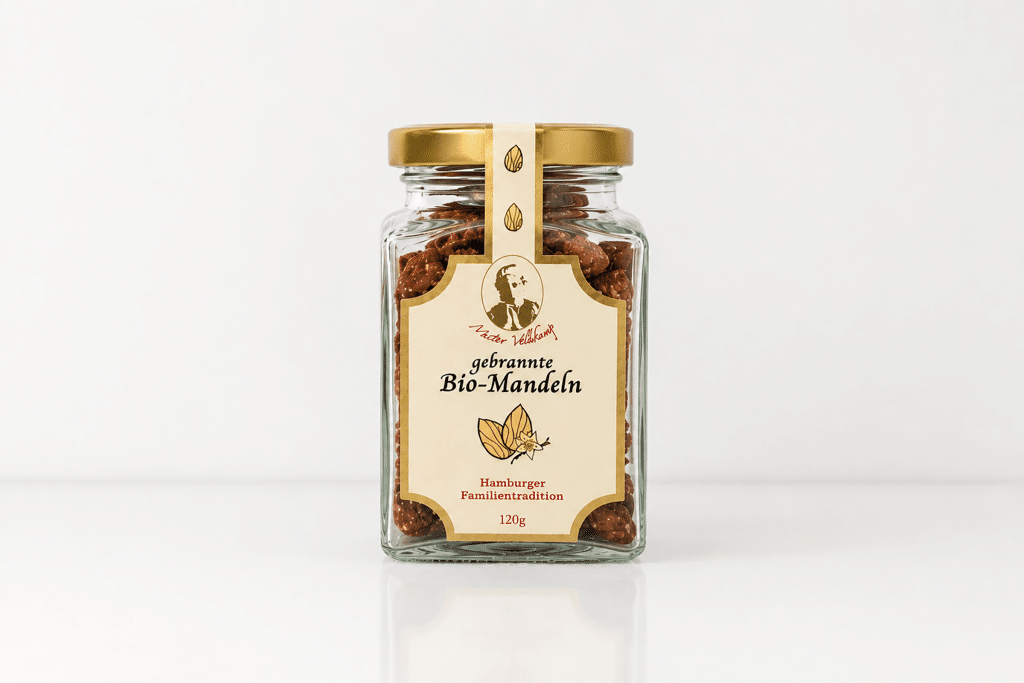 Gebrannte Bio Mandeln mit Bourbon-Vanille im Glas 120g